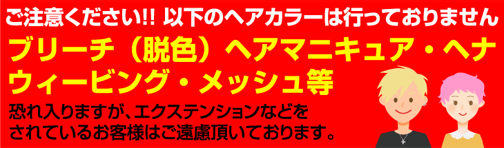 ご注意ください!! 以下のヘアカラーは行っておりません